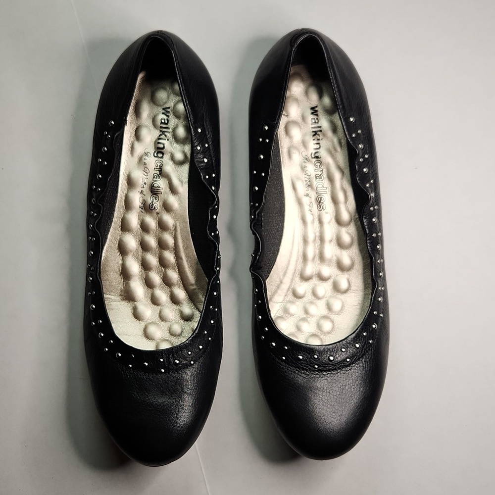Walking Cradles Leather Black Flats Slip-on 8.5 M Shoes